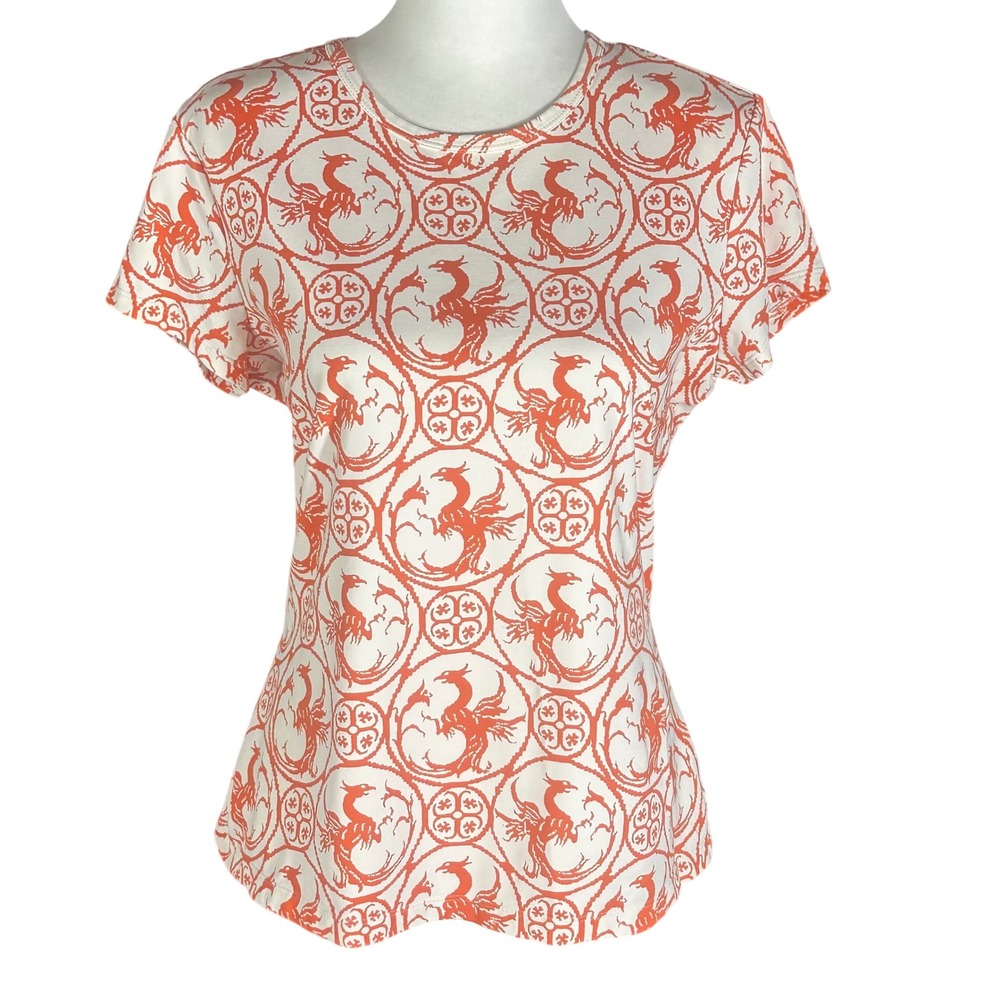 J.McLaughlin Top Women Large Orange White Phoenix Catalina Cloth Medallion Print
